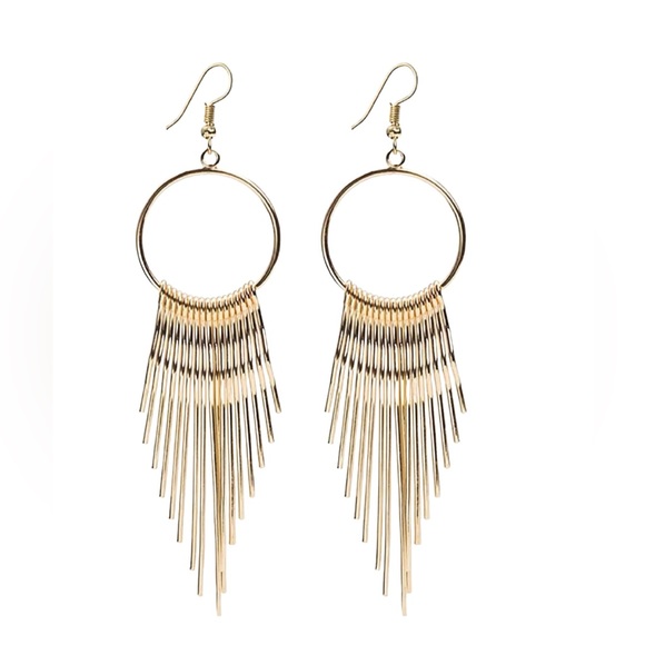 Free People Jewelry - Gold hoop tassel drop earrings